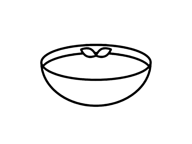 Line drawing of a gazpacho with a lid on a white background