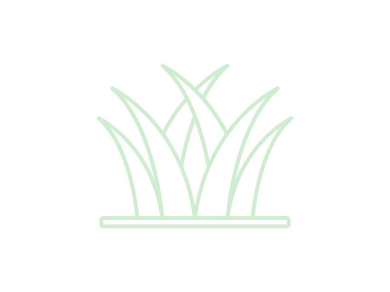 White line drawing of grass on a green background