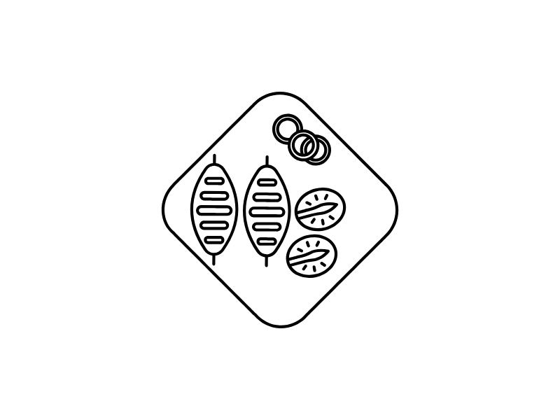 Black and white icon of grilled vegetables on a white background