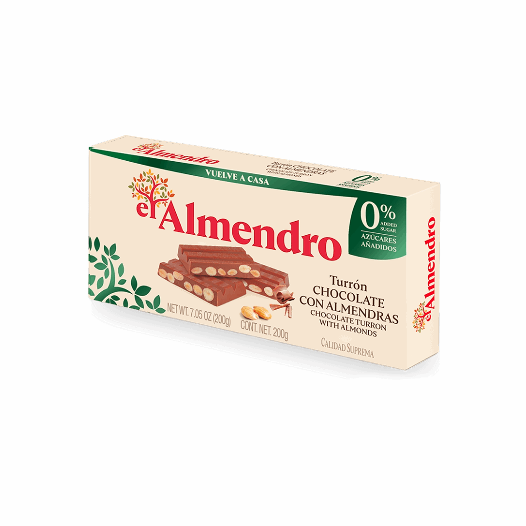 El Almendro Turron Chocolate with Almonds No Sugar Added El Almendro
