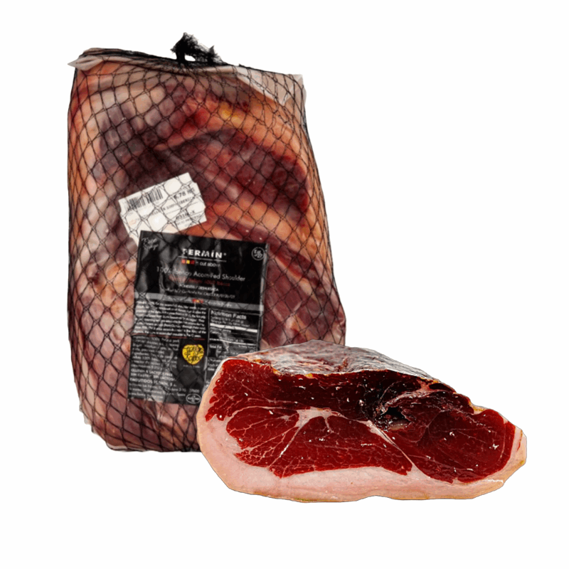a piece of Iberian ham packaged and other piece no packaged