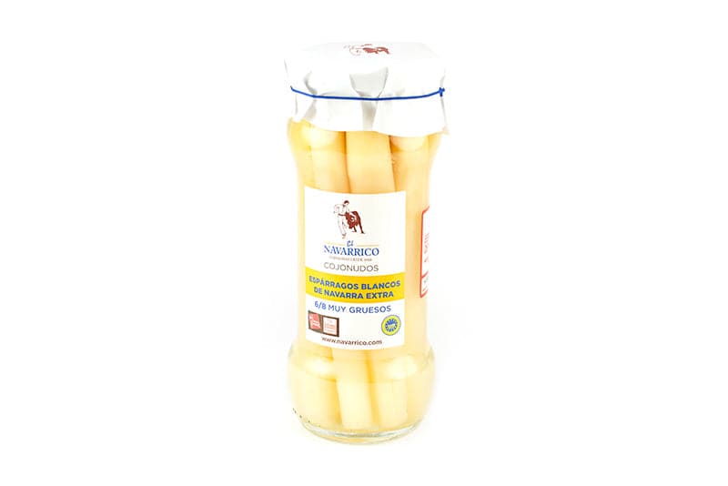 a glass jar of canned White Asparagus