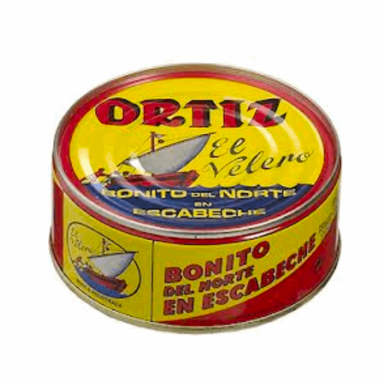 a yellow can of Bonito del Norte en Escabeche