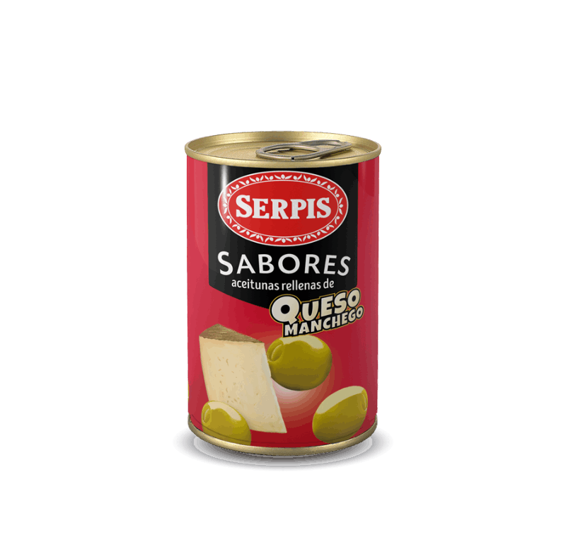 a can of green Olives Stuffed with Manchego Cheese