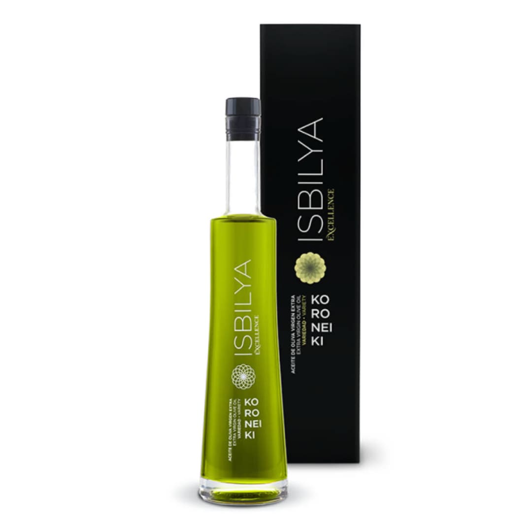 a bottle of isbilya koroneiki olive oil