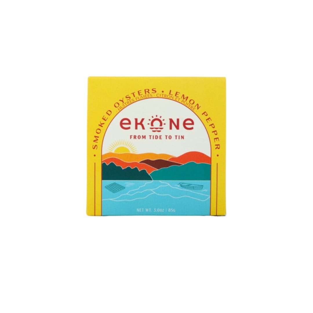 Ekone lemon pepper oysters with scenic design on a white background