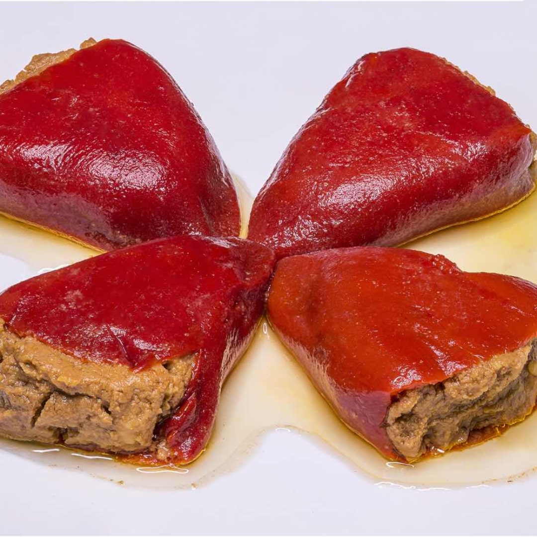 piquillo peppers with tuna roe on a plate