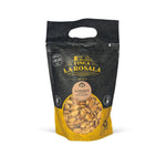 Black and yellow package of Finca La Rosala almonds on a white background